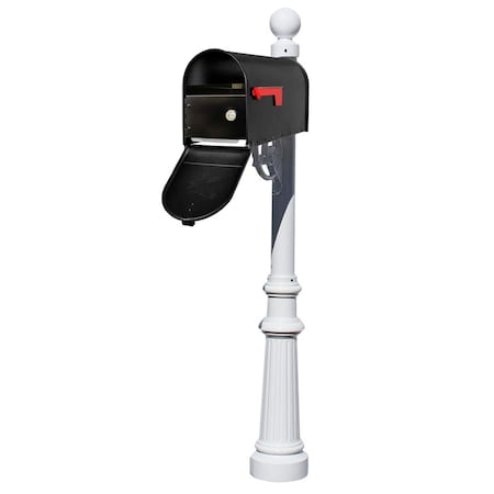 Lewiston E1 Economy Mailbox Locking Insert System with Fluted Base & Ball Finial, White LPST-E1-LKIT-804-WHT